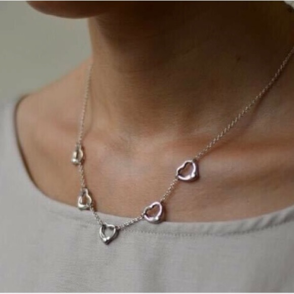 Sold ❌❌❌ Tiffany and CO. Elsa Peretti Five Open Heart Silver Necklace🌸 - Picture 2 of 11
